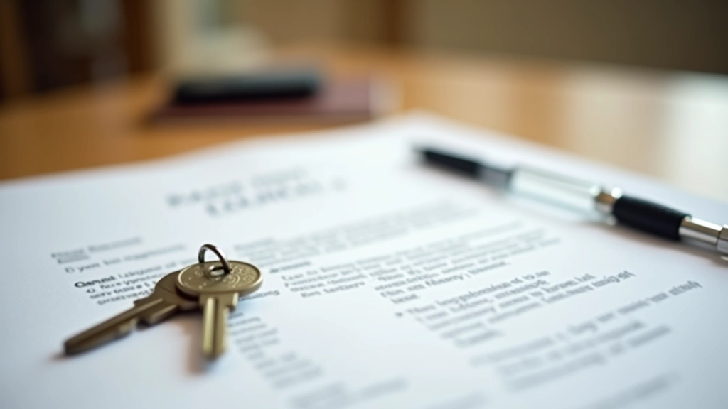 Apartment keys and lease documents on desk with pen