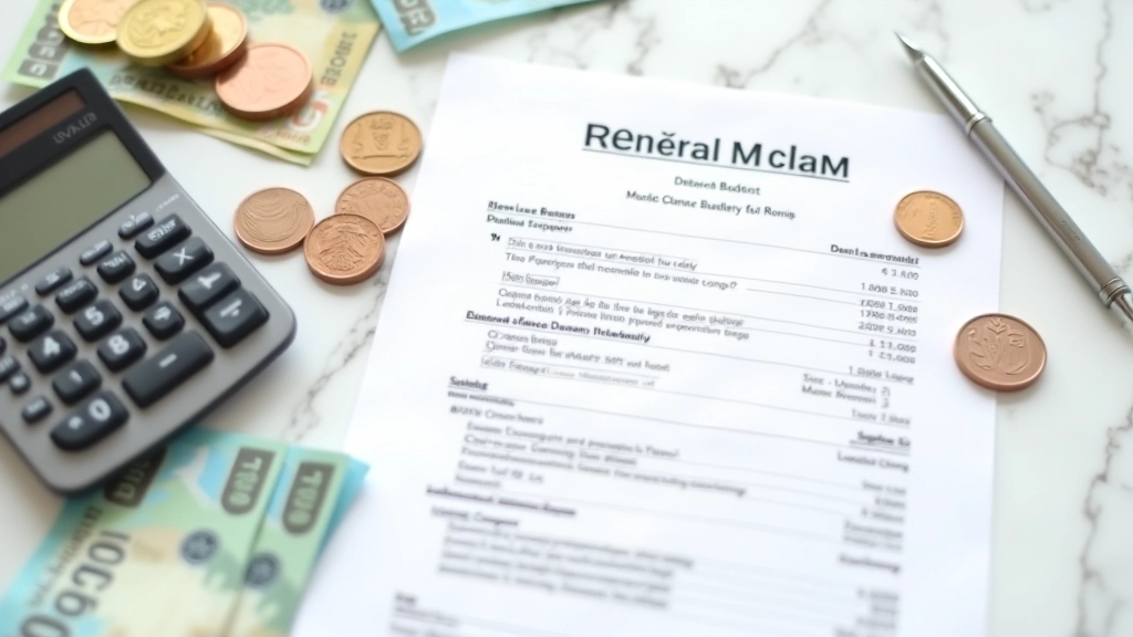 Stack of Canadian currency bills and coins on a calculator with apartment lease form